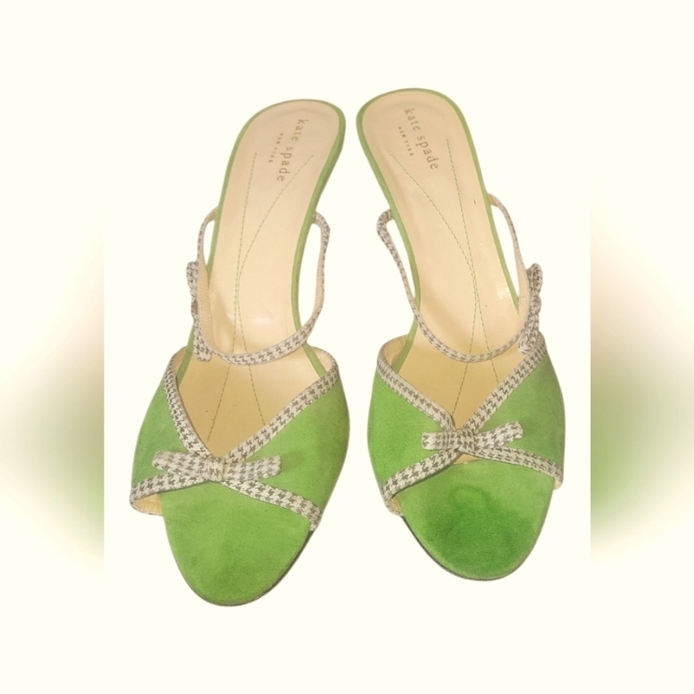 Kate Spade NY Women's Lime Green Kitten Heel Suede Fabric Detailing Sandals Sz 9 - Picture 9 of 9